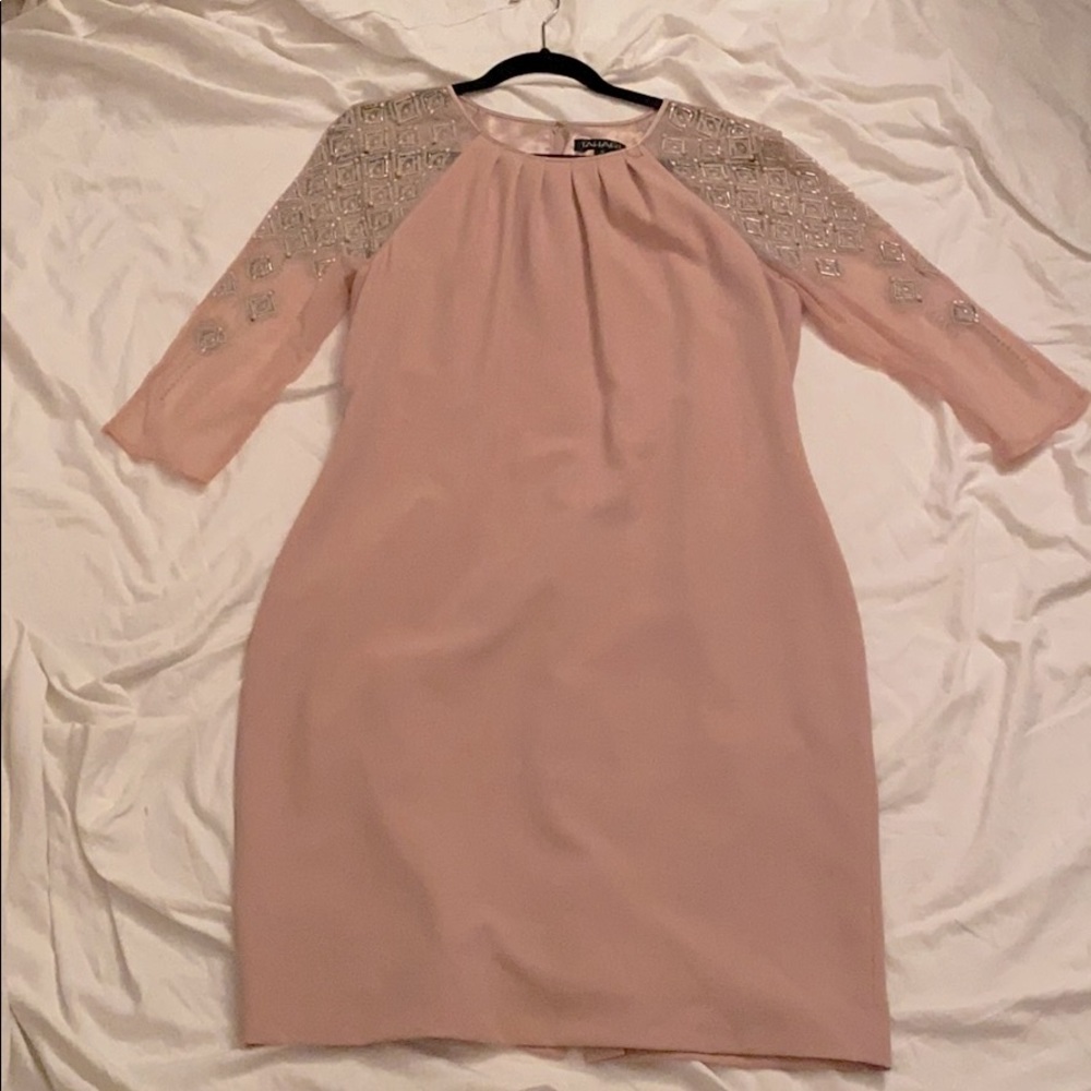 TAHARI Pink beaded midi dress size 14